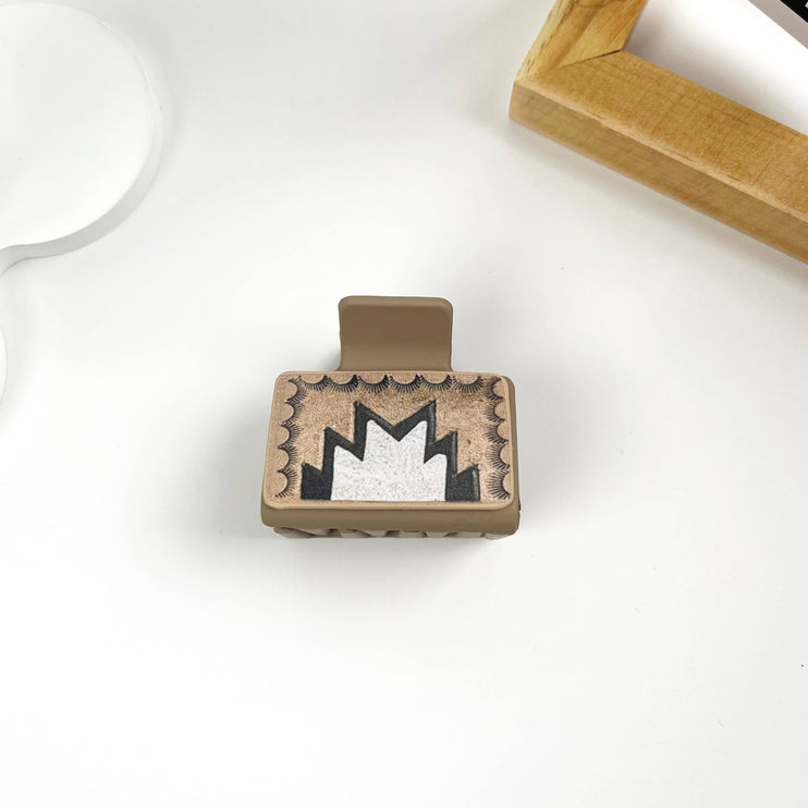 Western cowboy style PU leather square hair claw clip - B