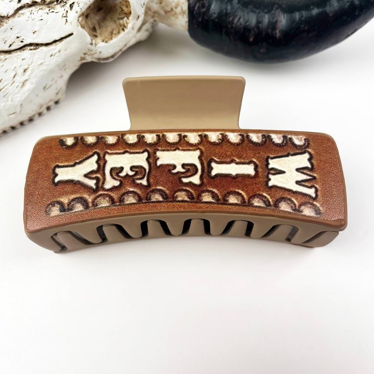 Western Cowboy Vintage Leather Hair Claw Clip - 90039