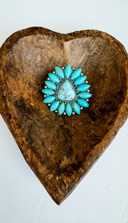 Western Natural Stone Oversized Statement Big Ring - Turquoise