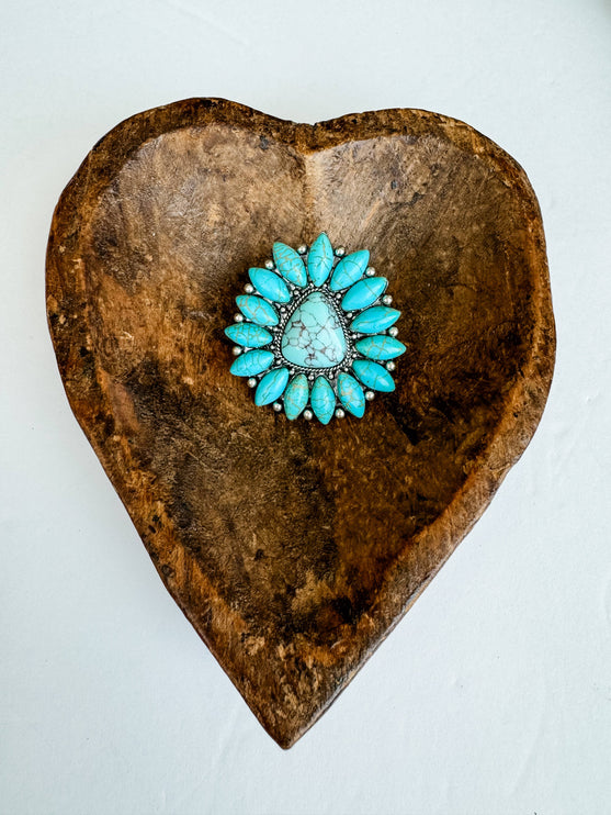 Western Natural Stone Oversized Statement Big Ring - Turquoise