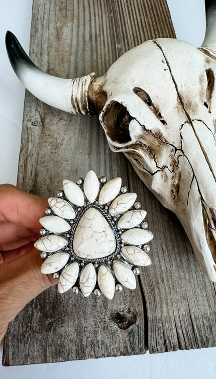 Western Natural Stone Oversized Statement Big Ring - White