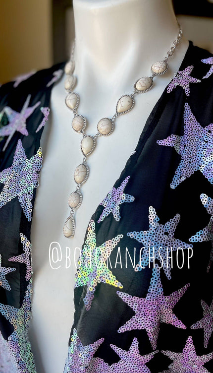 Western Y Necklace - White