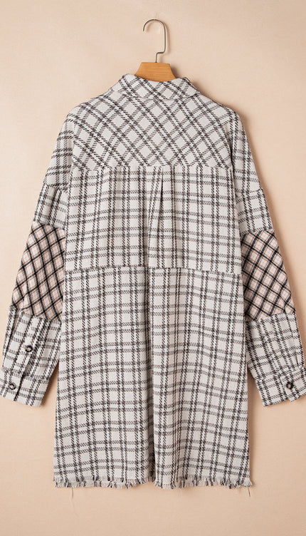 White Stripe Plus Size Plaid Tunic Shirt Dress - Mini Dresses