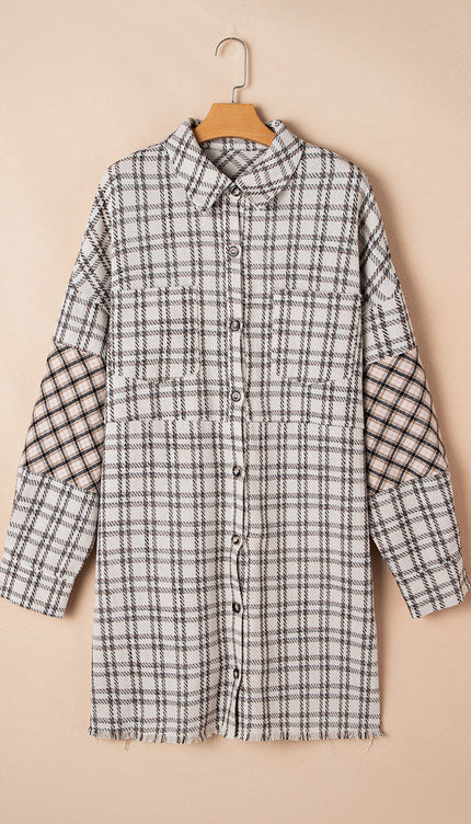 White Stripe Plus Size Plaid Tunic Shirt Dress - Mini Dresses