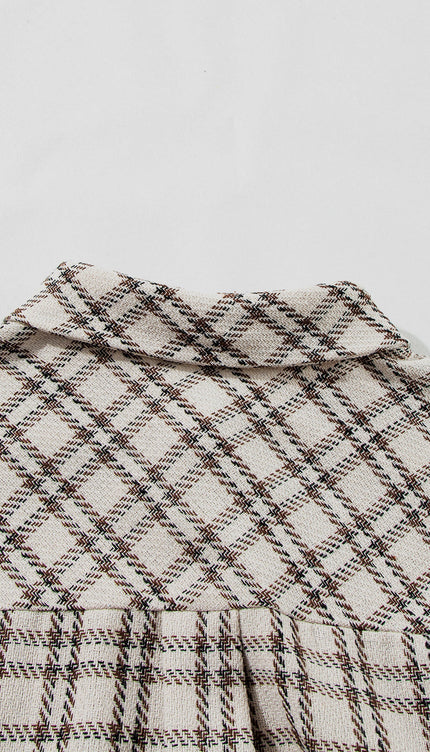 White Stripe Plus Size Plaid Tunic Shirt Dress - Mini Dresses