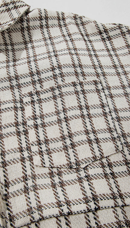 White Stripe Plus Size Plaid Tunic Shirt Dress - Mini Dresses
