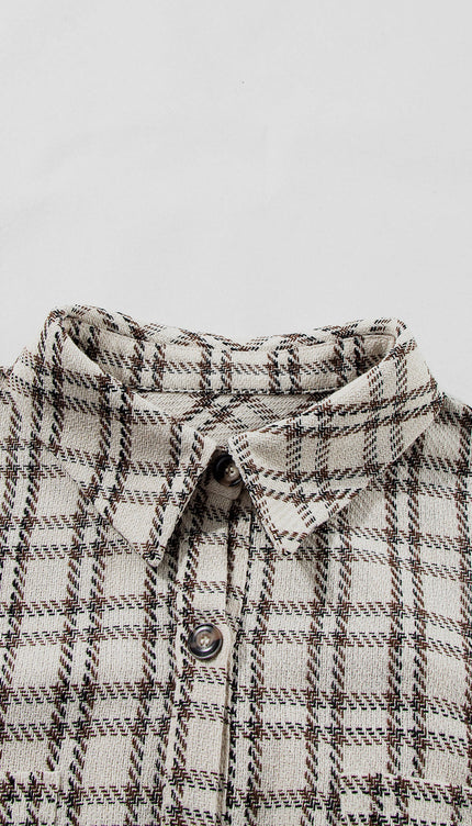 White Stripe Plus Size Plaid Tunic Shirt Dress - Mini Dresses