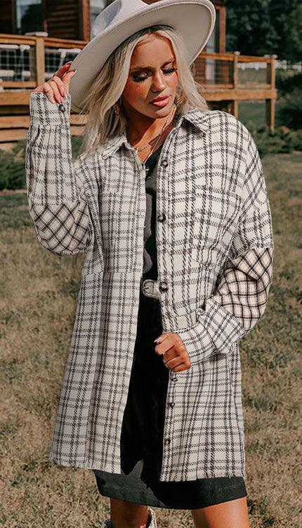 White Stripe Plus Size Plaid Tunic Shirt Dress - Mini Dresses