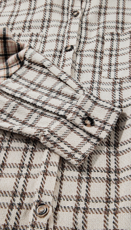 White Stripe Plus Size Plaid Tunic Shirt Dress - Mini Dresses