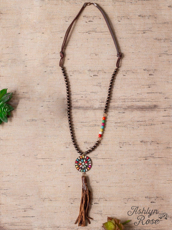 Wild West Rainbow Squash Tassel Pendant on Copper Navajo Pearl Necklace - Multi / One Size