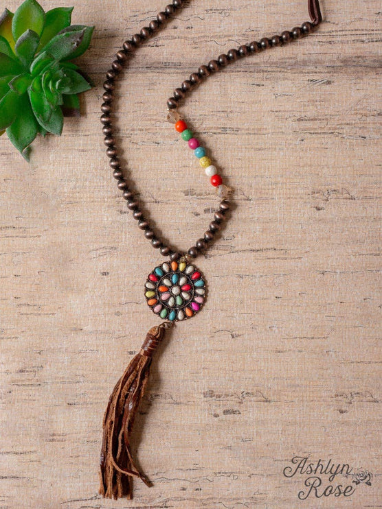 Wild West Rainbow Squash Tassel Pendant on Copper Navajo Pearl Necklace - Multi / One Size