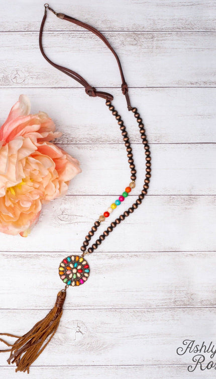 Wild West Rainbow Squash Tassel Pendant on Copper Navajo Pearl Necklace - Multi / One Size