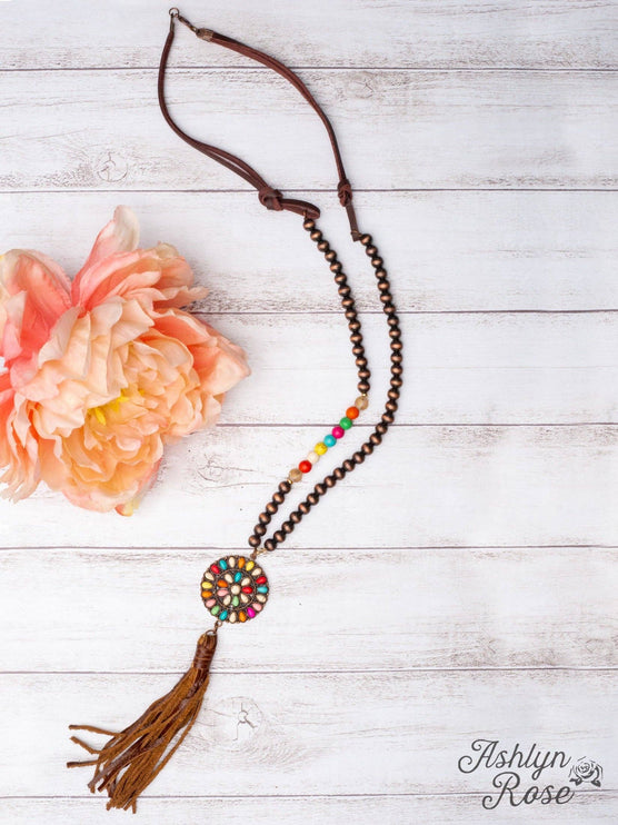 Wild West Rainbow Squash Tassel Pendant on Copper Navajo Pearl Necklace - Multi / One Size
