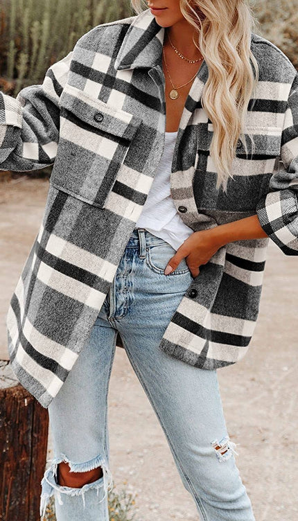 Women’s Plaid Button Flannel Shirt Jacket