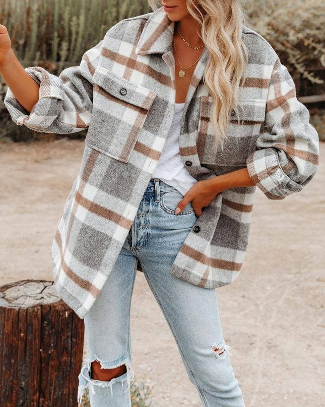 Women’s Plaid Button Flannel Shirt Jacket