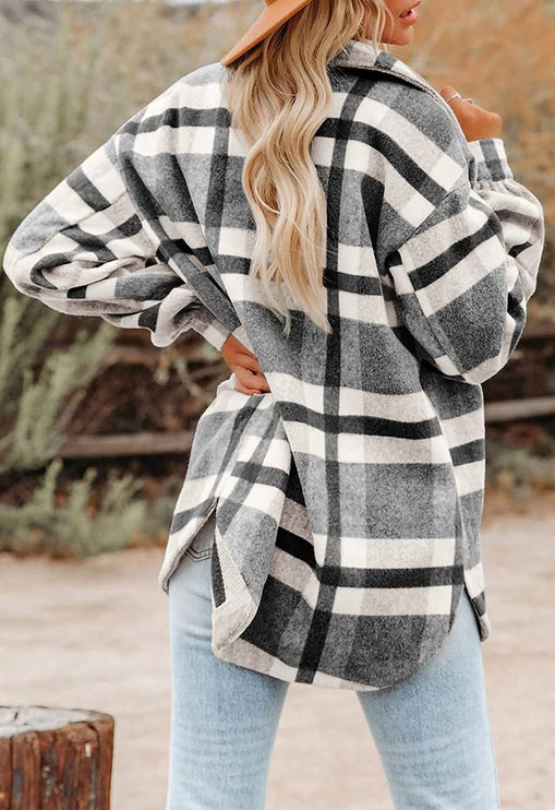 Women’s Plaid Button Flannel Shirt Jacket