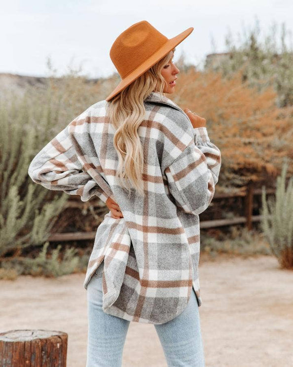 Women’s Plaid Button Flannel Shirt Jacket