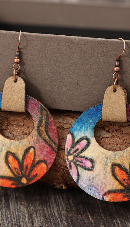Wooden Flower Round Shape Earrings - Orange / One Size - Modish