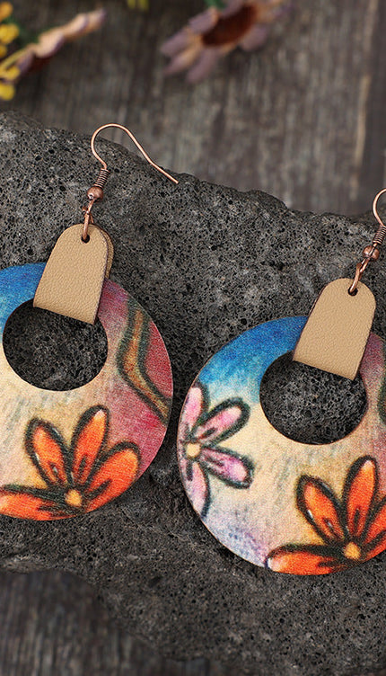 Wooden Flower Round Shape Earrings - Orange / One Size - Modish