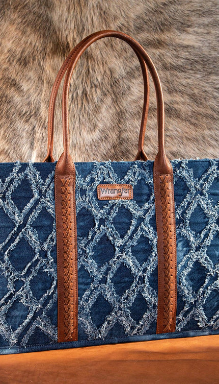Wrangler Denim Frayed Fringed Design Dual Sided Canvas Wide