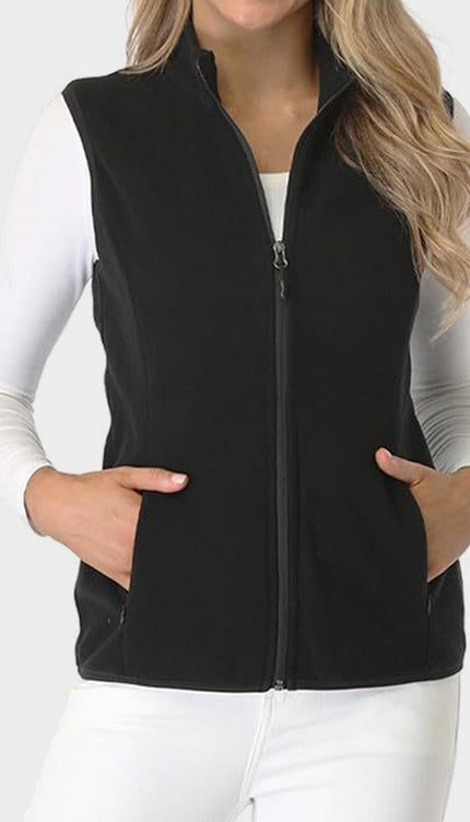Zip Up Vest with Pockets - Black / S