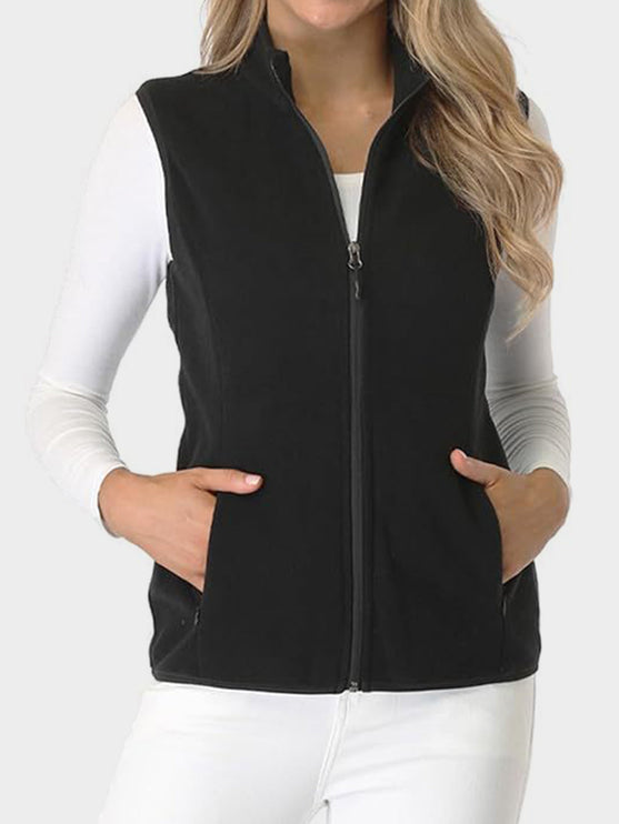 Zip Up Vest with Pockets - Black / S