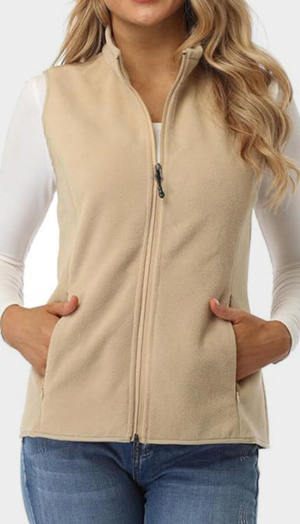 Zip Up Vest with Pockets - Tan / S