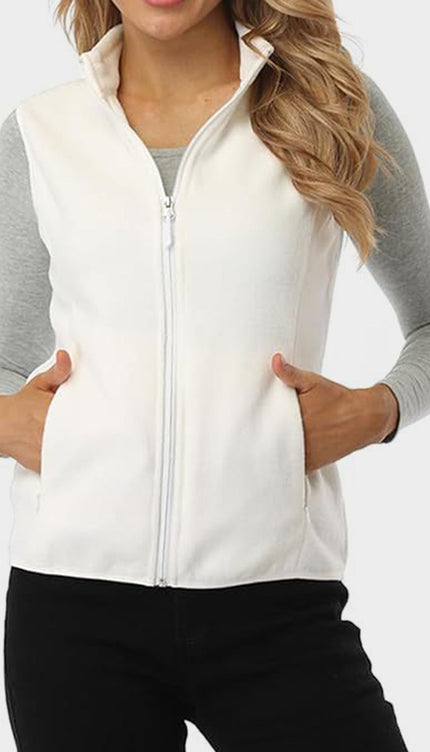 Zip Up Vest with Pockets - White / S