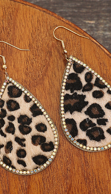 Zircon PU Leopard Teardrop Earrings - Leopard / One Size - Modish