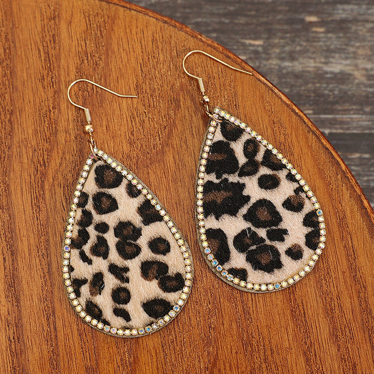 Zircon PU Leopard Teardrop Earrings - Leopard / One Size - Modish