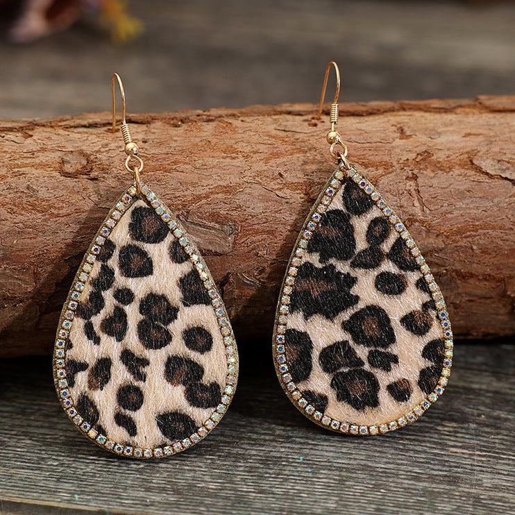 Zircon PU Leopard Teardrop Earrings - Leopard / One Size - Modish