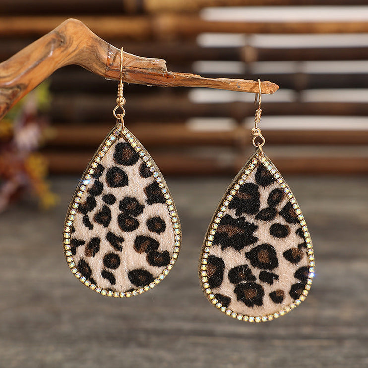 Zircon PU Leopard Teardrop Earrings - Leopard / One Size - Modish