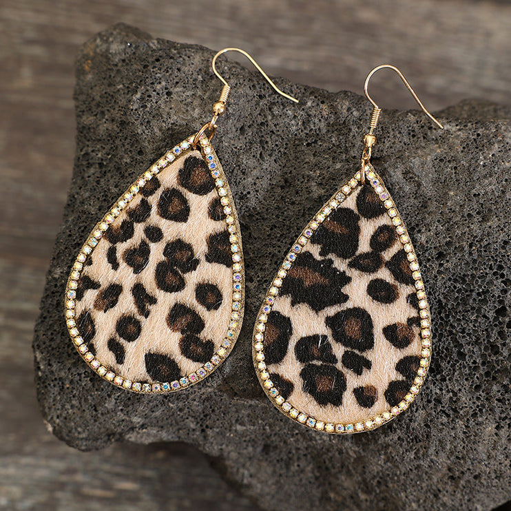 Zircon PU Leopard Teardrop Earrings - Leopard / One Size - Modish